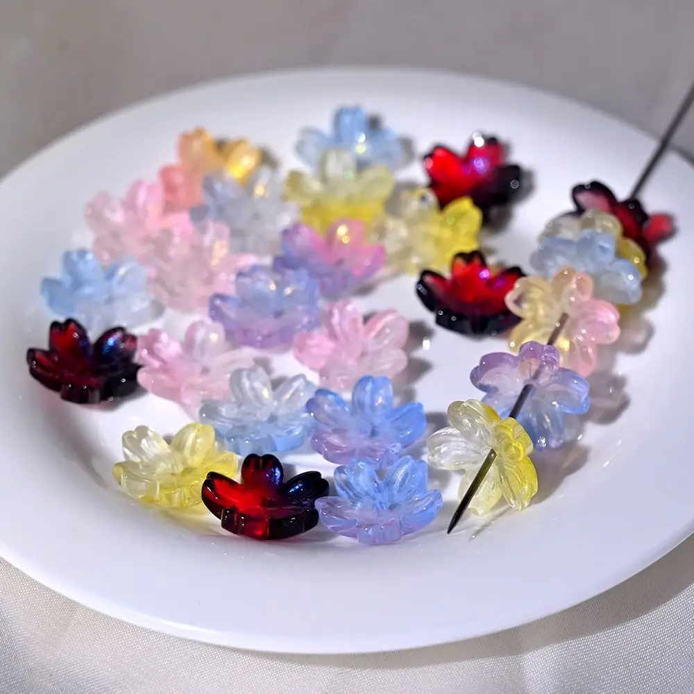 

50PCS 15mm Cherry Blossom Glass Beads DIY Jewelry Making 3D Gradient Cherry Blossoms Necklace Accessories Colorful Exquisite