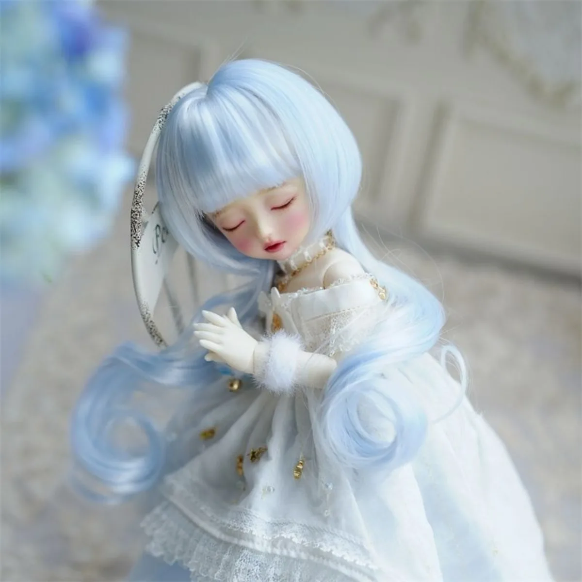 For 1/6 BJD Doll Wig Long Curly Jellyfish Wig Multi-Color Gradient Hair 15–17cm Small Head Size Doll Accessory