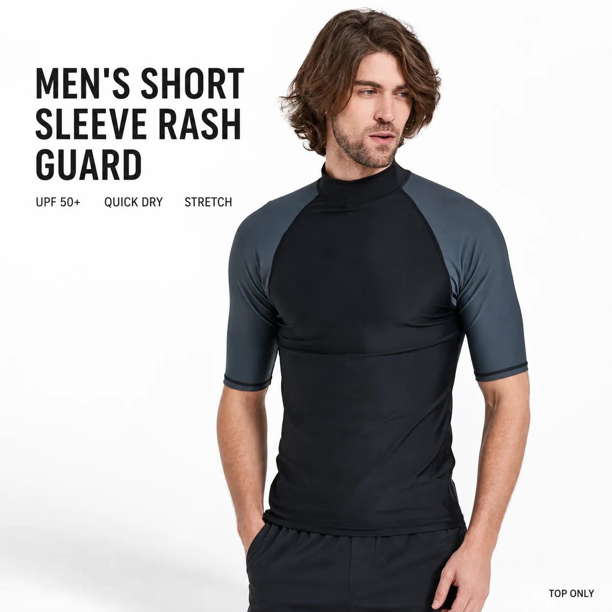 SBART Men\'s UPF 50+ Short Sleeve Rash Guard Quick-Dry Stretch Swim Shirt for Surfing Diving Kitesurfing Windsurfing