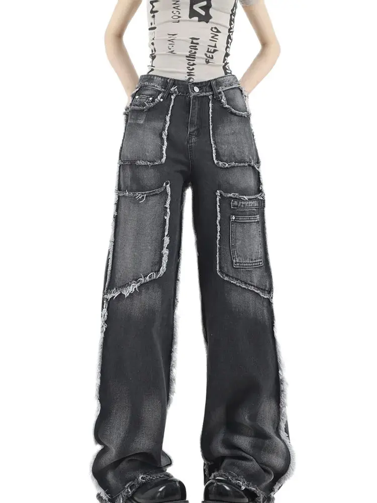 

2024 Women's Baggy Jeans Vintage 90s Aesthetic Cowboy Pants Harajuku Oversize Denim Trousers Y2k 2000s Black Gothic Clothes