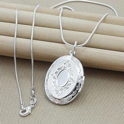 Silver Chain Necklace 925 Silver jewelry Round Photo Locket Pendant Necklace Charms Necklaces Snake Chain N313