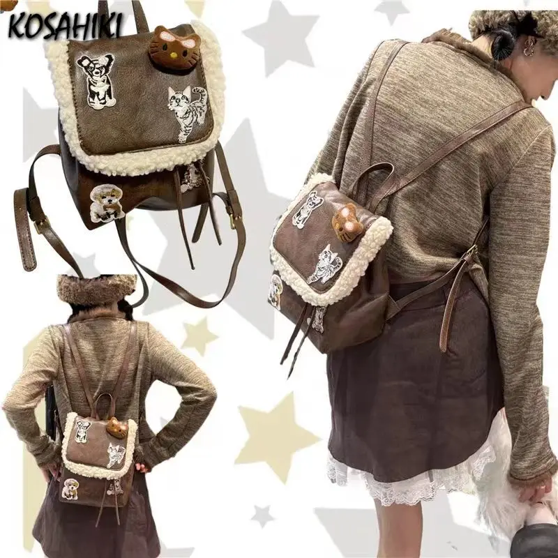 Casual Y2k Aesthetic Fashion Kawaii Backpack Korean Vintage Cute Cat Women Schoolbag Streetwear All Match Ins Students Backpacks