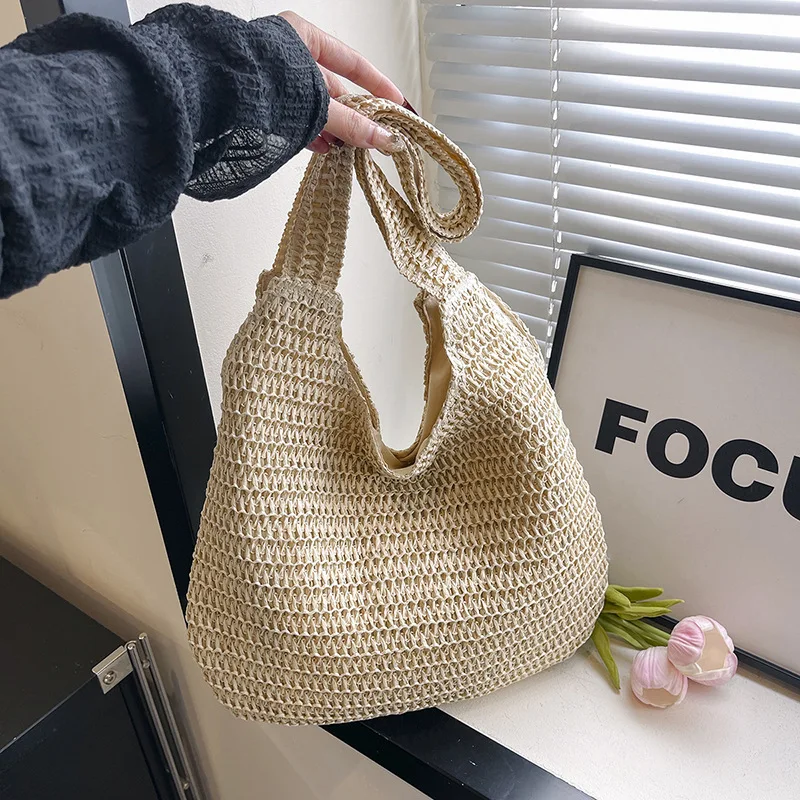 Homefish Rattan Straw Woven Tote Bag For Women Large Capacity Summer Casual Beach Shoulder Handbag