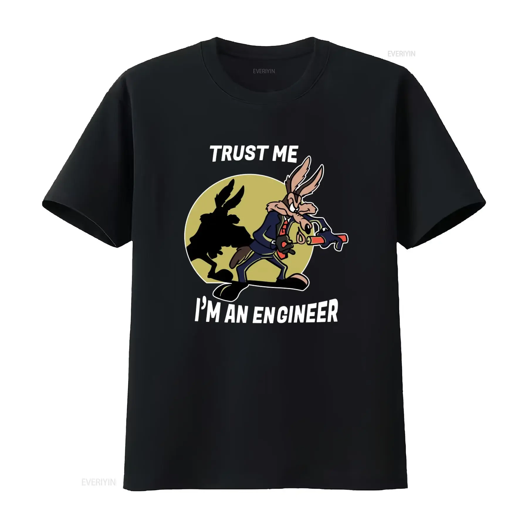 Trust Me I'm An Engineer Coyote Cartoon T Shirt for Men Casual Loose Fit vintage Washed Stylish Top For Everyday Wear fashion