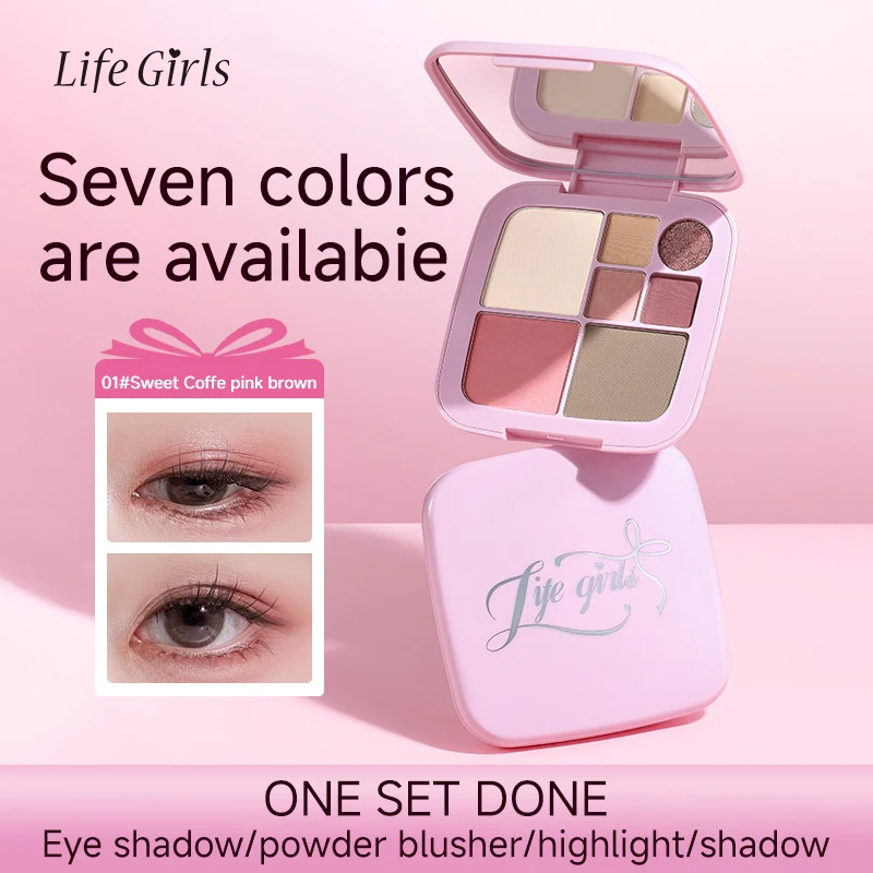 مجموعة أحمر الخدود لظلال العيون ذات سبعة ألوان من لايف جيرلز، مجموعة واحدة من ظلال العيون ذات اللمعان العالي واللؤلؤ غير اللامع،