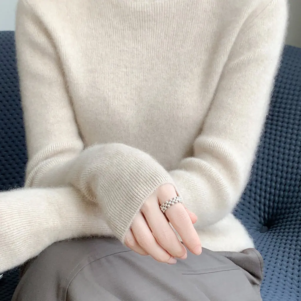 여성용 한국 스타일 슬림핏 긴팔 풀오버 스웨터 가을 신상 니트 귀달이 칼라 베이스 셔츠 이너 타이트핏