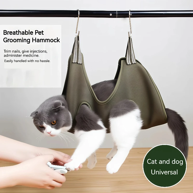 Pet Grooming Hammock for Cat Dog Nail Clipping Trimming Restraint Bag with Hooks Anti-Scratch Helper for Feeding Bathing Hair