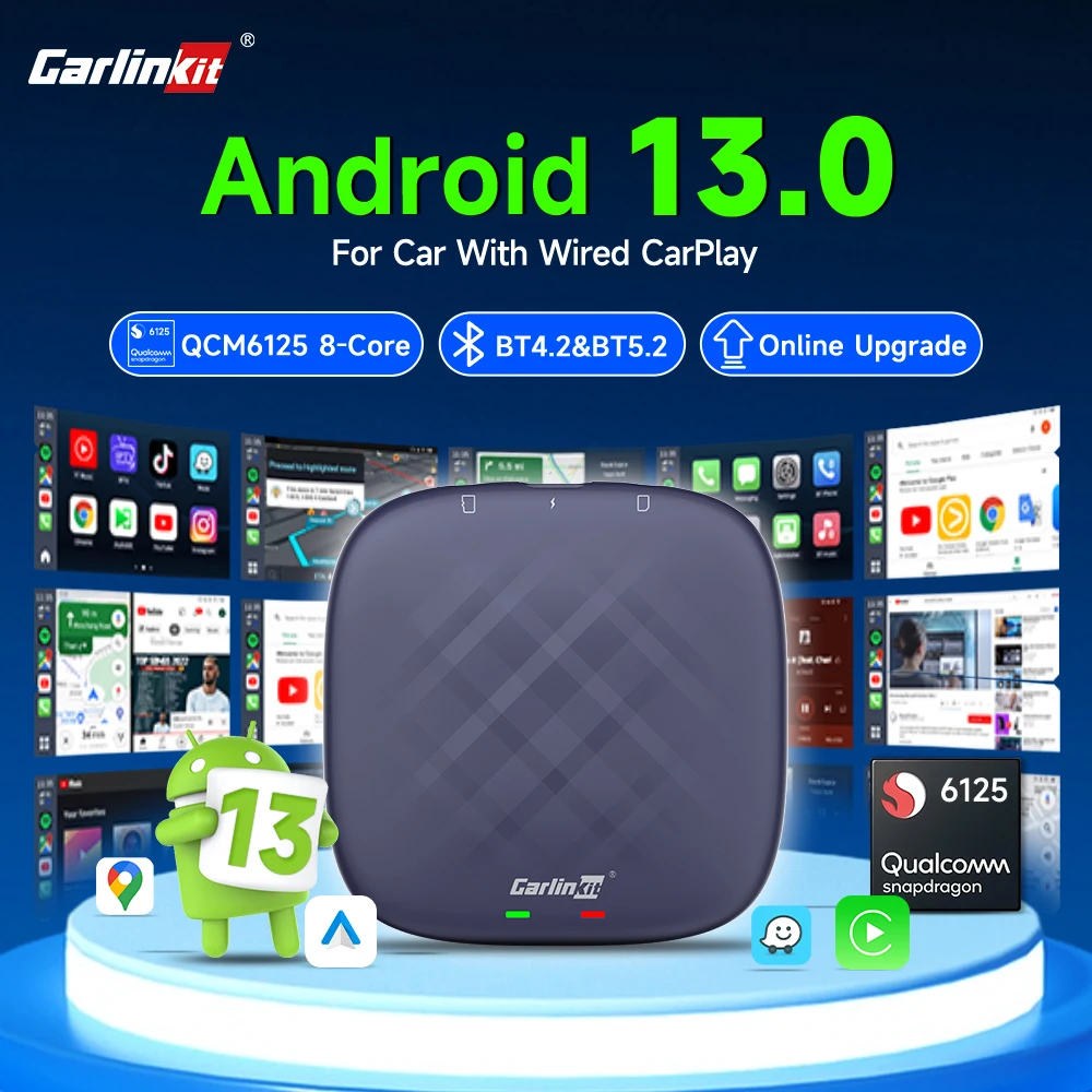 Android 13 CarlinKit Android Auto Wireless CarPlay AI TV Box QCM6125 8-Core Split Screen 64G 128G For Netflix YouTube Play Store