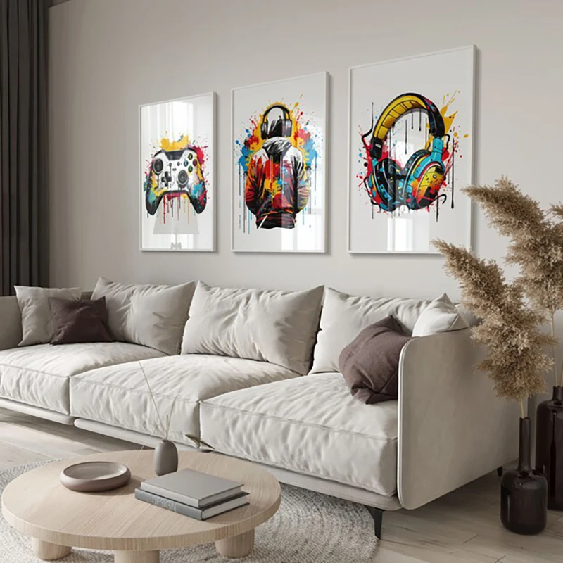 Frameless,Set of 3 Gaming Prints Poster Gamer Decor Wall Art Posters Teen Room Print Boys Bedroom Living Room Decoration Ideal G view 3
