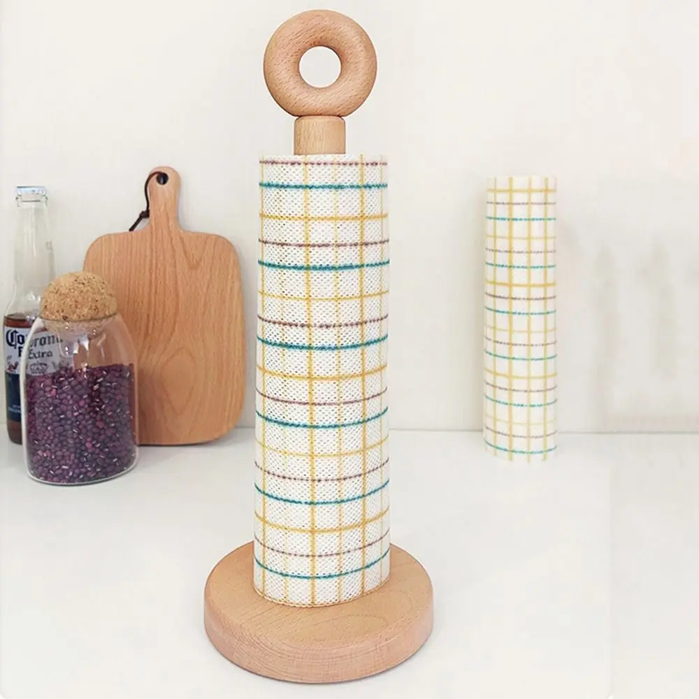 Practical Anti-Slip Wooden Roll Paper Rack Free Standing One-handed Tear Vertical Napkins Rack Cute Napkin Stand Kitchen