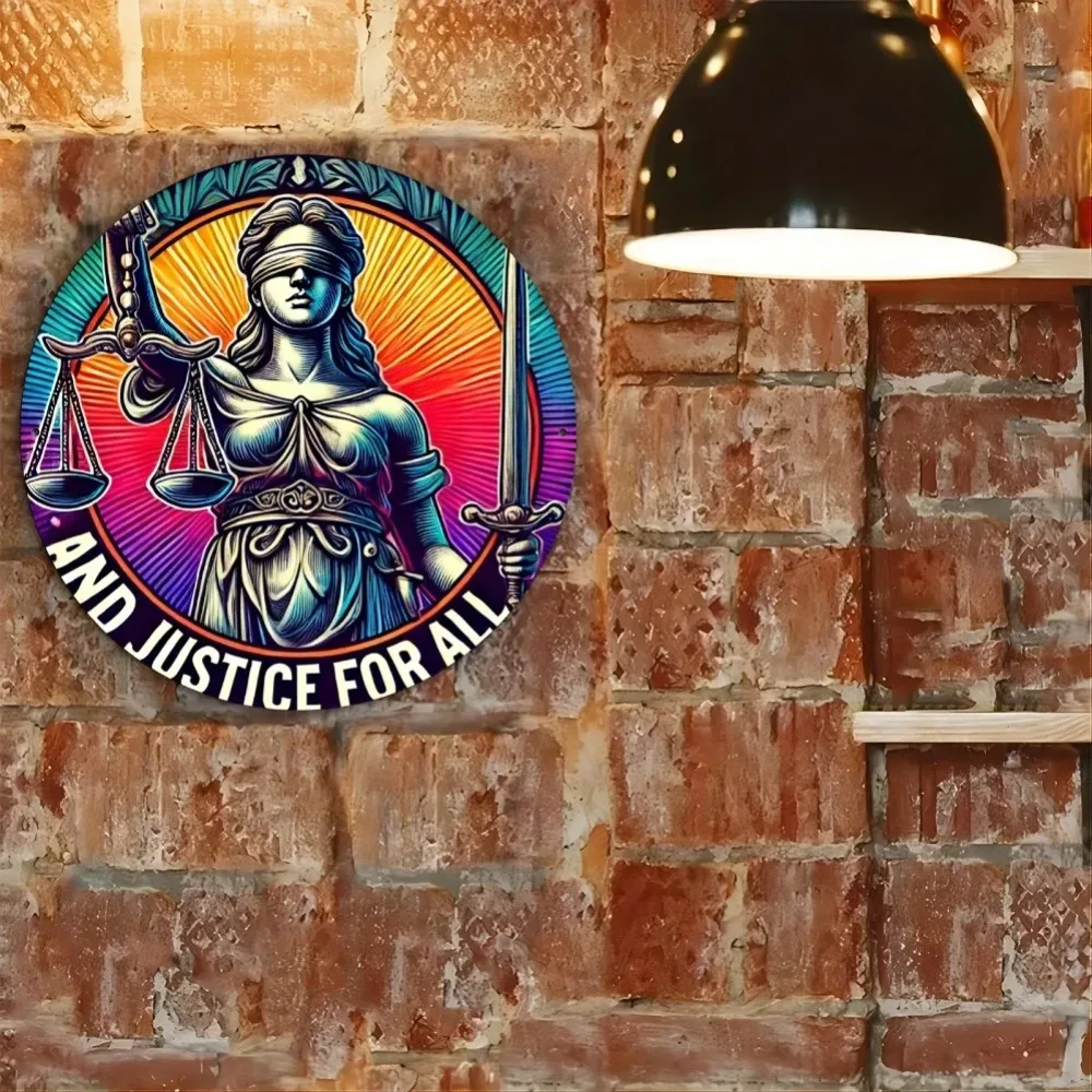 لافتة ألومنيوم مستديرة للعدالة، لوحة معدنية متينة، رمز العدالة سهل التعليق للحمام المنزلي #1