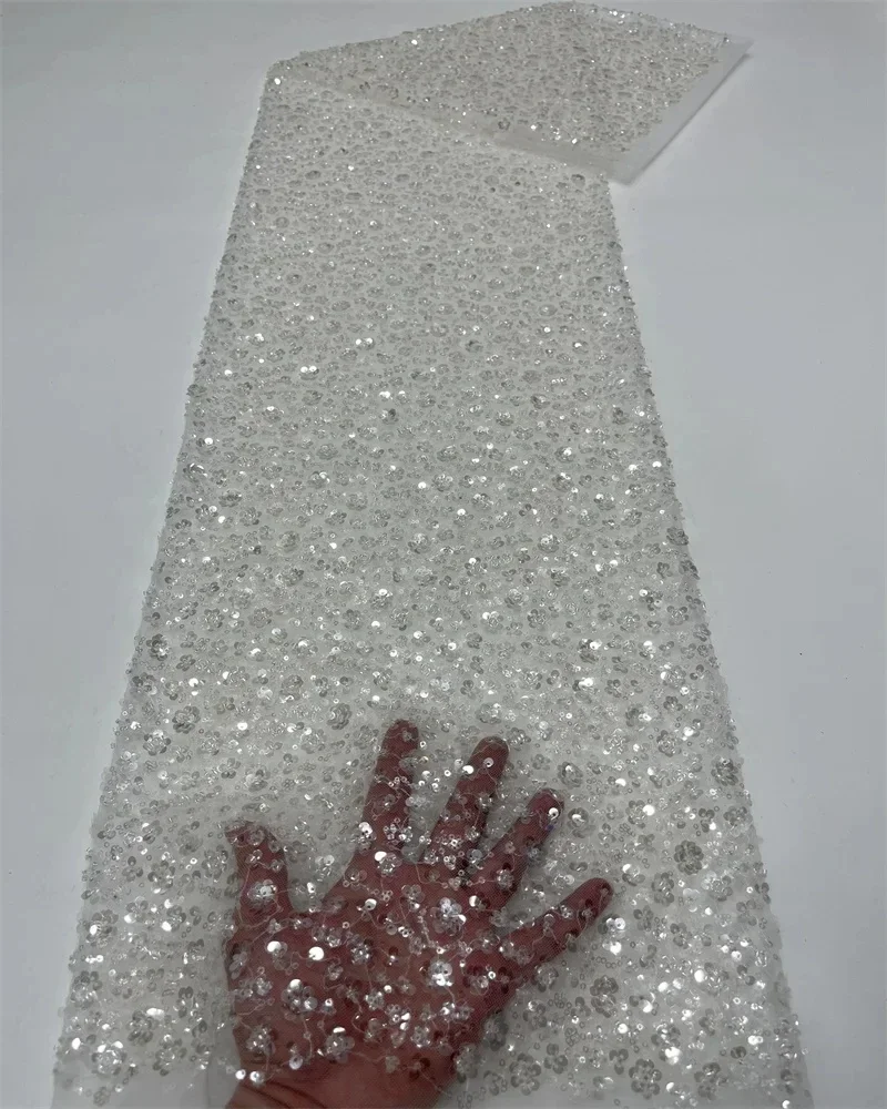 High Quality African Fabric for Women 2026 French Beaded Luxury Tulle Nigerian Sequins Net Lace Wedding Dress Material image 3