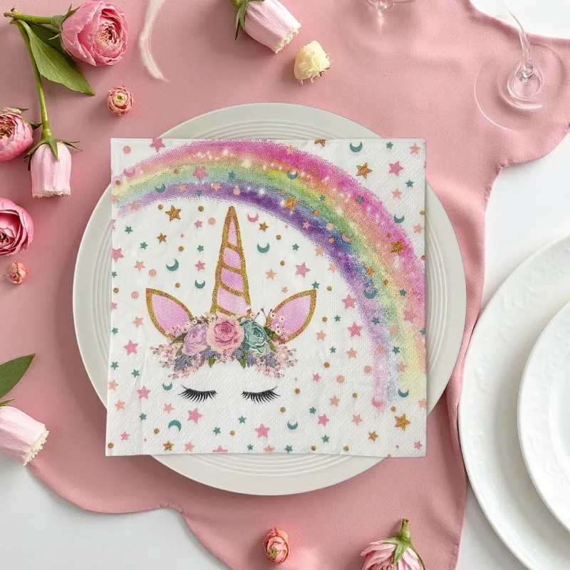 10/20 Sheets of 33 * 33cm 2Ply New Rainbow Unicorn Napkins Party Picnic Decoration Paper DIY Decoupage Paper