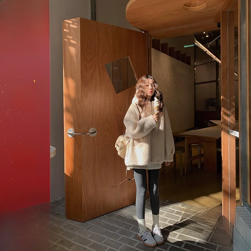 

Classic Zhang Beibei Heavyweight Eco-Friendly Lamb Fur Coat Women Warmth Hooded Zipper Jaet Casual Sle Stand Fit