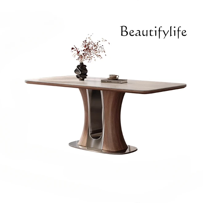 

Slate household small apartment living room modern simple antique travertine new rectangular solid wood dining table and chairs