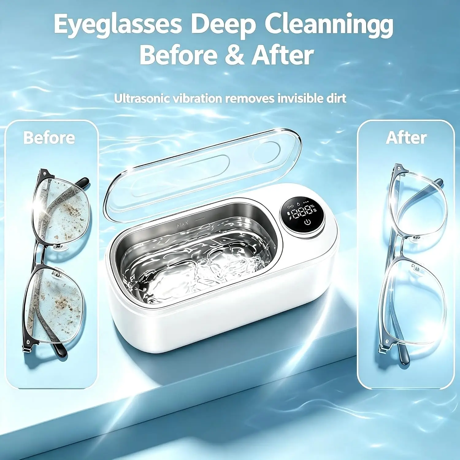 2026 New Upgrade Ultrasonic Cleaner With LCD Touch Screen, 3 Modes, Rechargeable | Portable Design, Glasses & Jewelry Use
