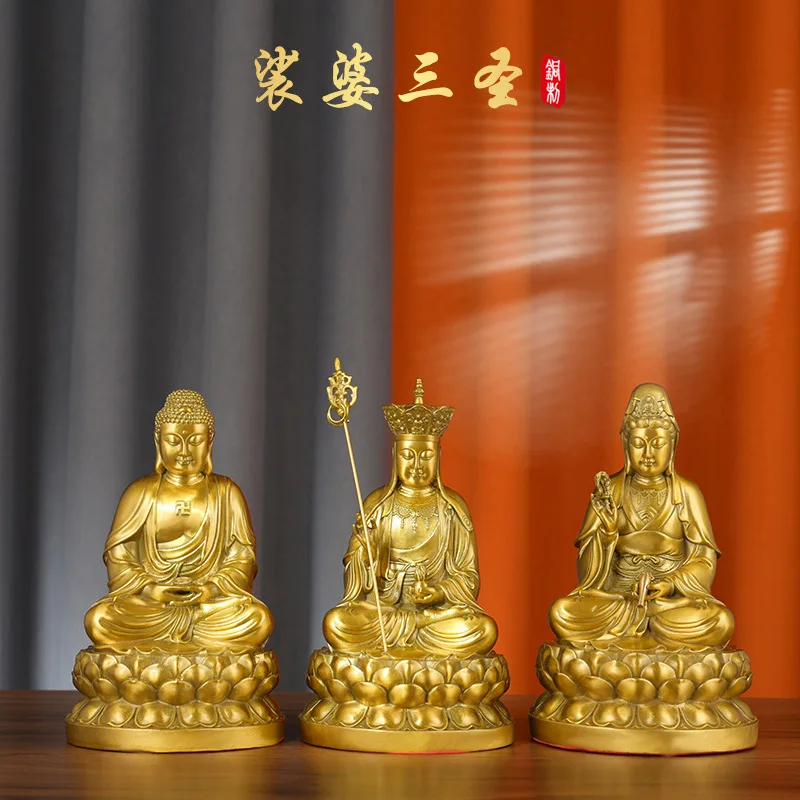 Copper Three Sacred Buddha Statue Buddhist Buddha Statue Office Home Decor Gift for Desk Ornament