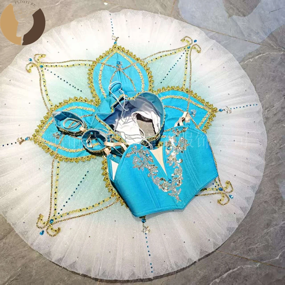 

Профессиональные балетные костюмы FLTOTURE для взрослых и девочек, изготовленные на заказ, зеленые и синие, в стиле панкейк-туту, для вариации из балета «Корсар» на YAGP 2026