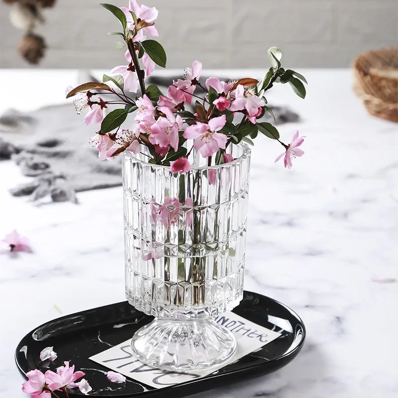 

# European Embossed Glass Vase Light Luxury Transparent Tall Vase Crystal Imitation Flower #