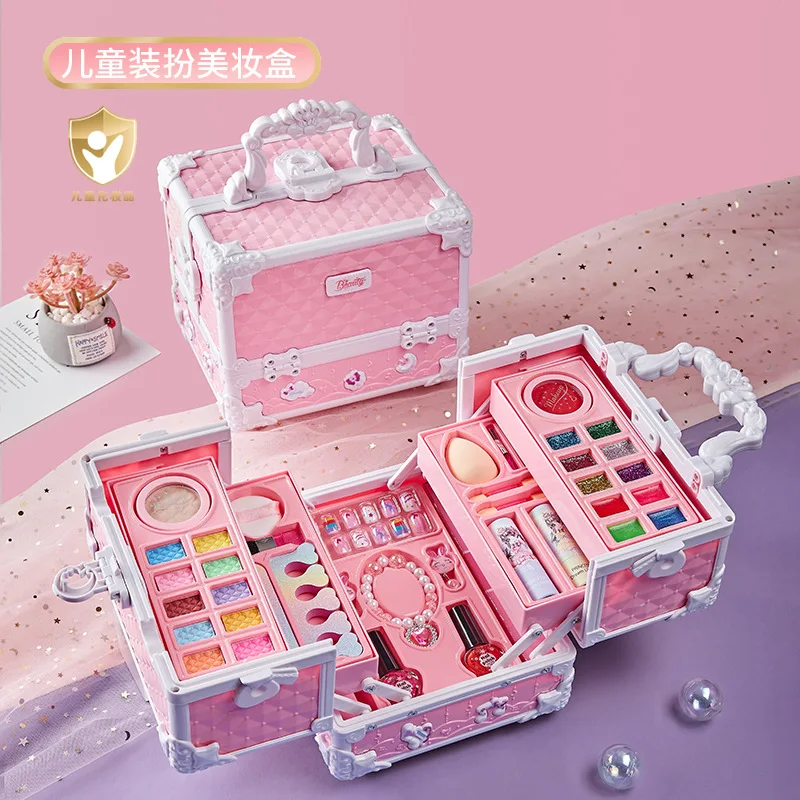 Kids Makeup Set Girl'S Toy Holiday Gift Kids Lipstick Eye Shadow Little Princess Makeup Box Makeup Tools Girl'S Birthday Gift