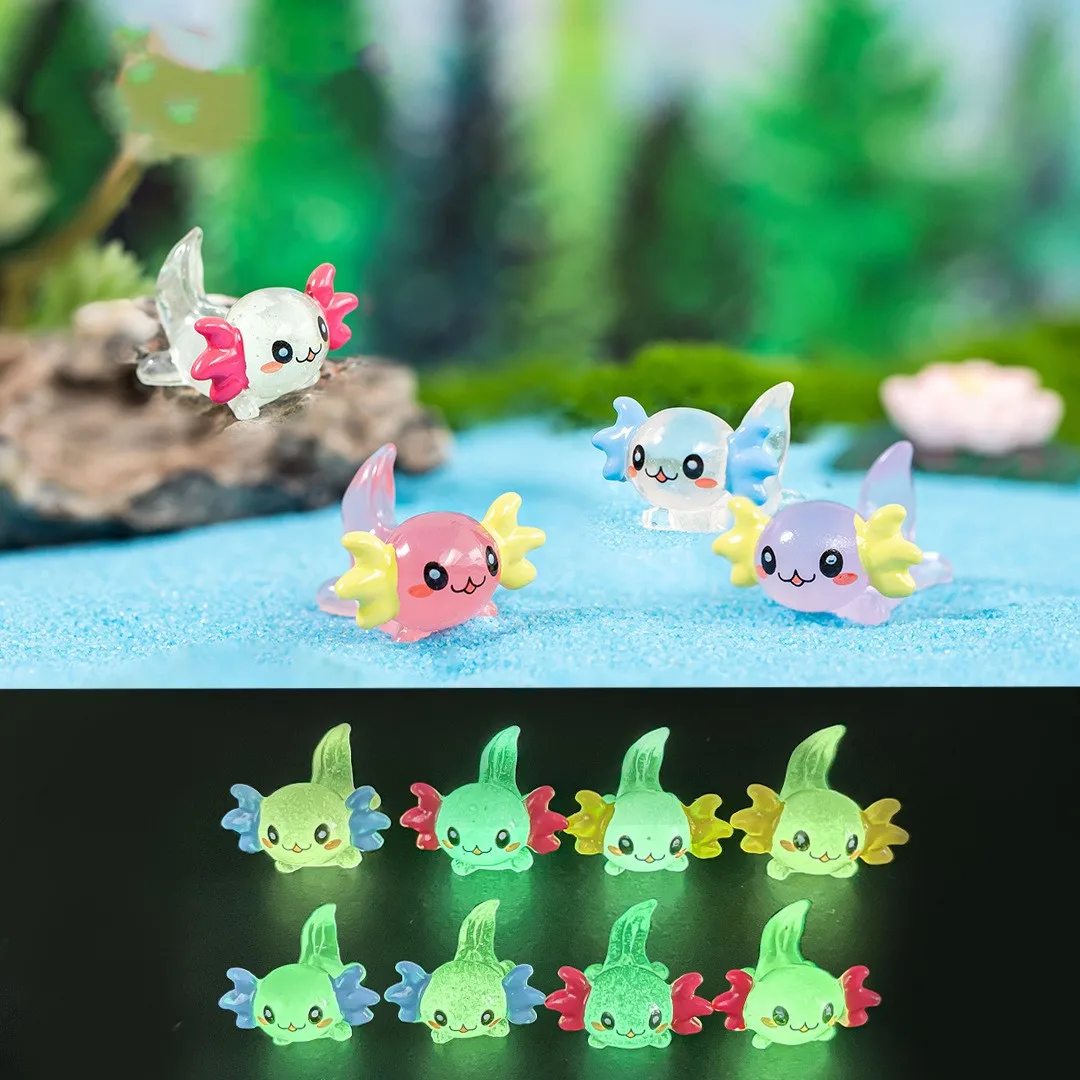 Glow At Night Mini Ambystoma Mexicanum Resin Miniature Figurines Luminous Axolotl Fairy Garden Decoration Fish Tank DIY Decor