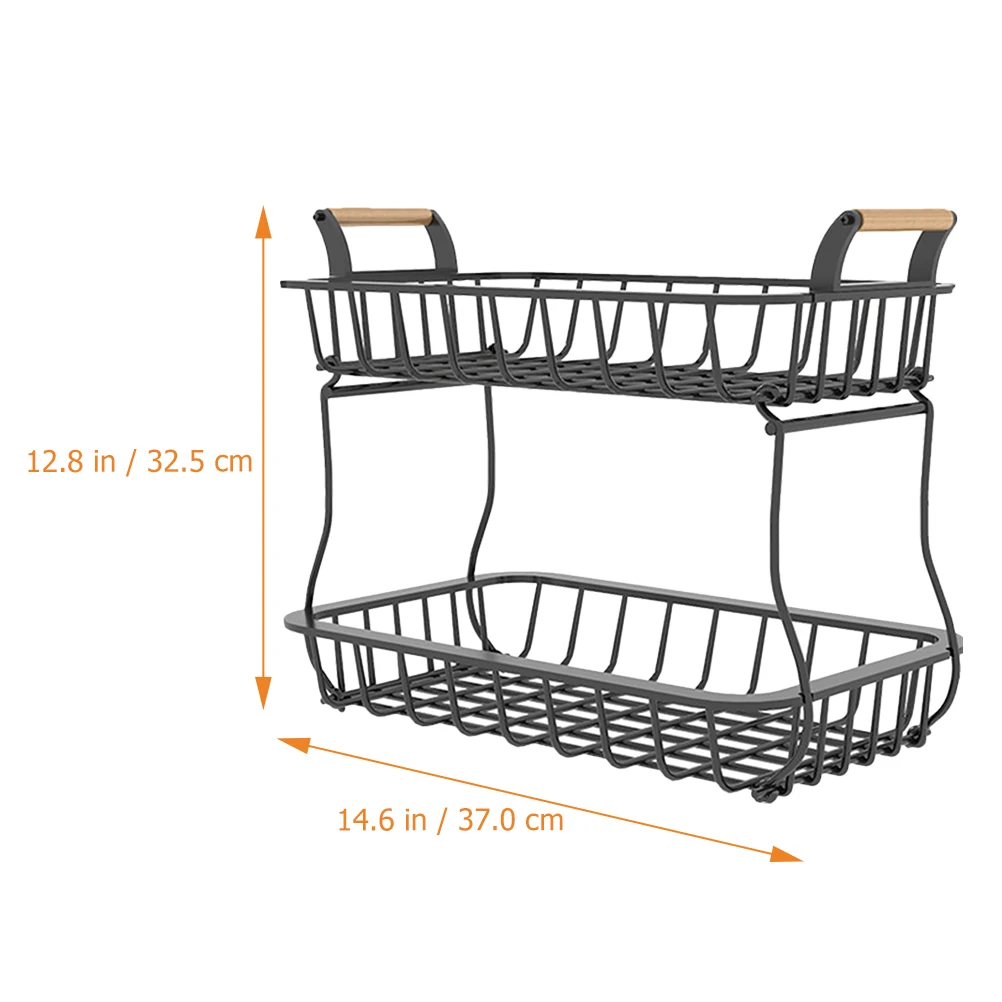 

Fruit Basket Double Layer Kitchen Storage Black Holder Large Capacity Stable Placement Decorative Baskets Multifunctional