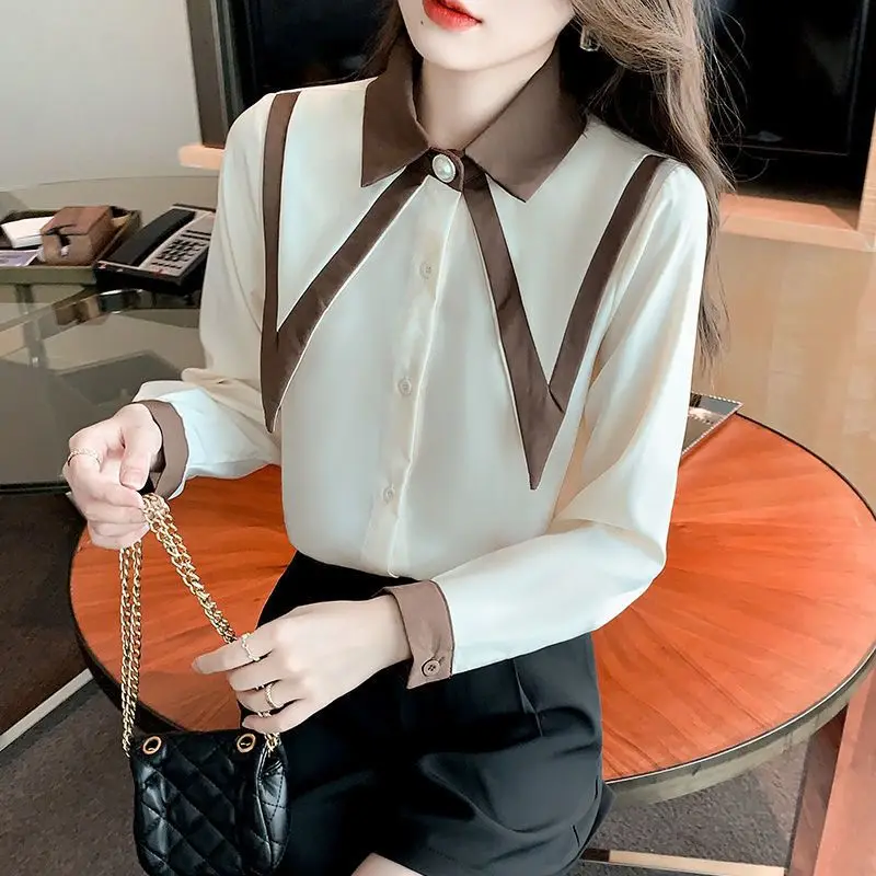 Autumn Button Up Shirt White Turn Down Collar Long Sleeve Blouse Women Tops Korean Fashion Clothing Office Lady Work T-Shirts