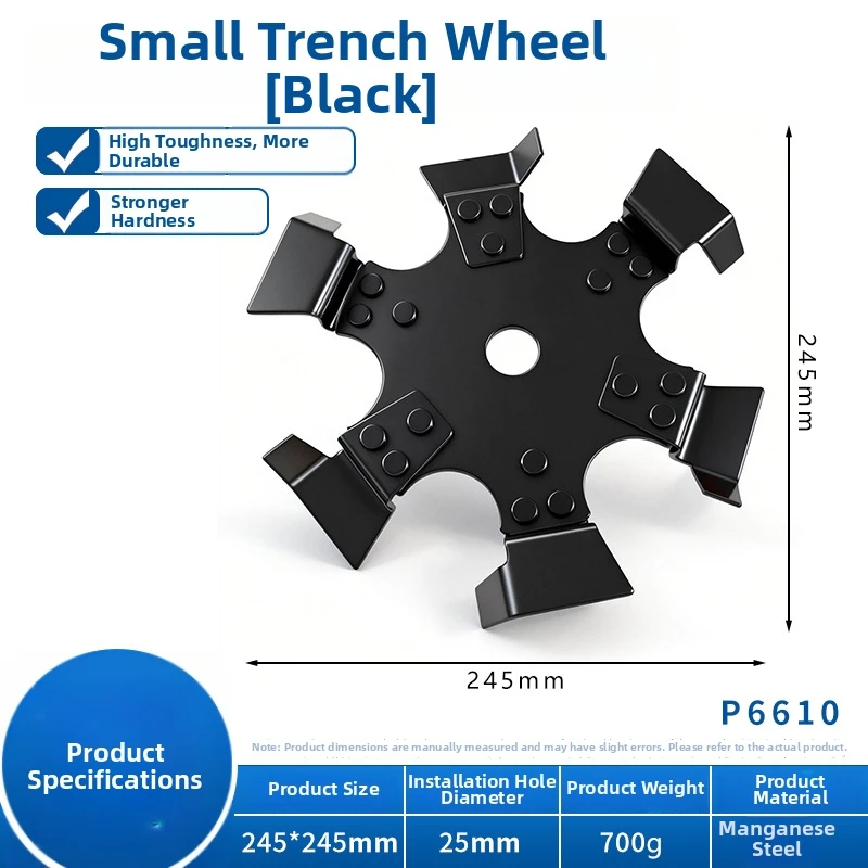 Trenching Wheel 245mm Manganese Steel Digging Tool for Lawn Mower with Rust Resistant Coating and Easy Installation