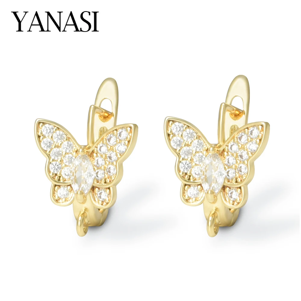 1 Pair French Style Butterfly 18K Gold/ Rhodium Plated Brass With Zircon DIY Women's Earring Making Supplies Hypoallergenic