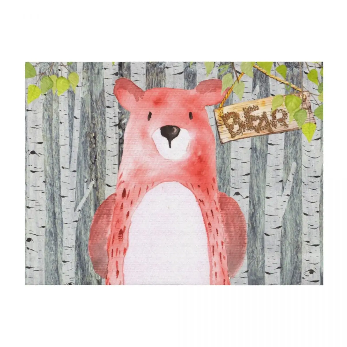 

Bear- Woodland Friends- Watercolor Illustration Throw Blanket anime Cute Soft Blankets