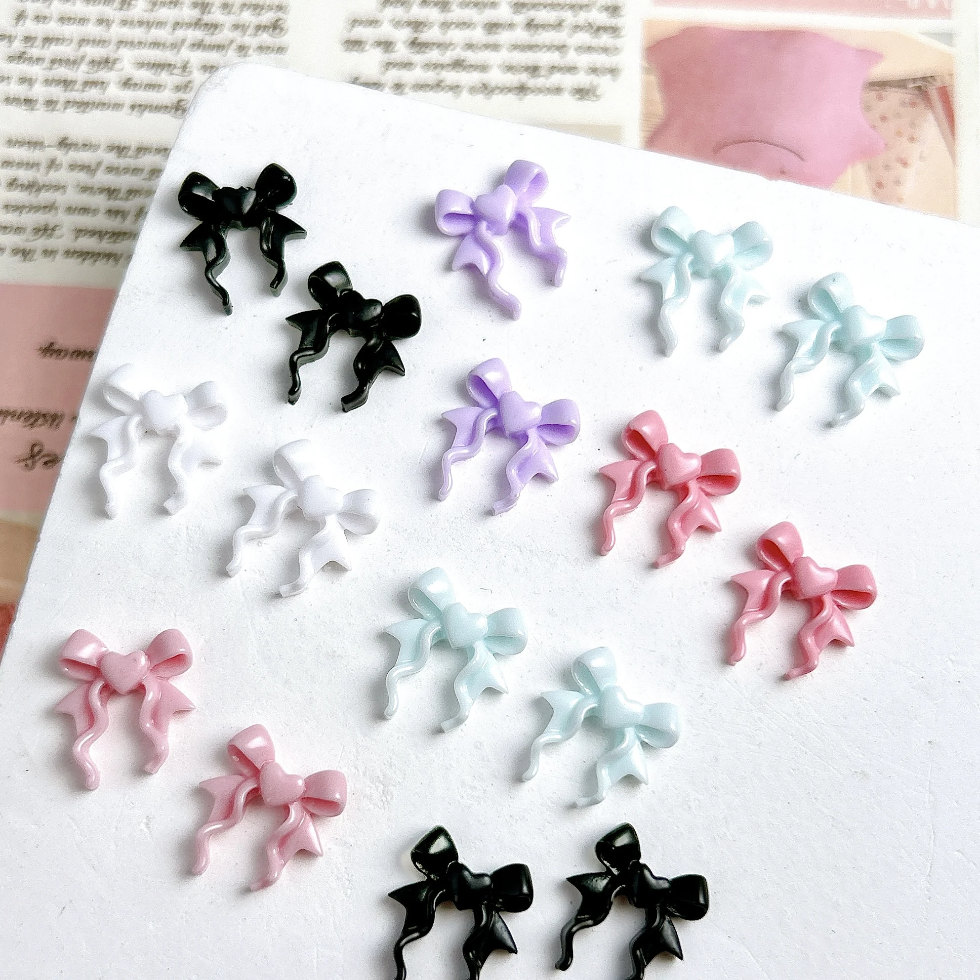 60 pçs cor sólida doce onda arcos resina arte do prego encantos minimalista brilhante coração bowknots decorações de unhas diy manicure suprimentos