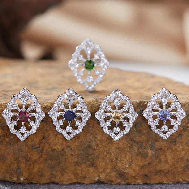 

S925Pure Silver Натуральный Сапфир Рубин Танзанит Красочные Серьги с Драгоценными Камнями для Женщин Лидер продаж Оптовая продажа