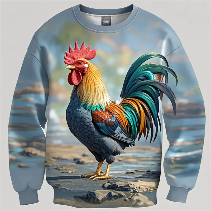 3D Print Sweatshirt For Men Women Funny Chicken Cock Graphic Oversized Round Neck Pullovers Casual Streetwear Tops Dropshipping