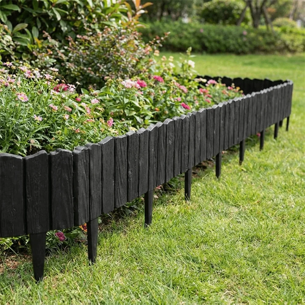 3pcs Plastic Material Garden Edging Border Imitation Stone Texture Interlocking Design Landscape Barrier Lightweight
