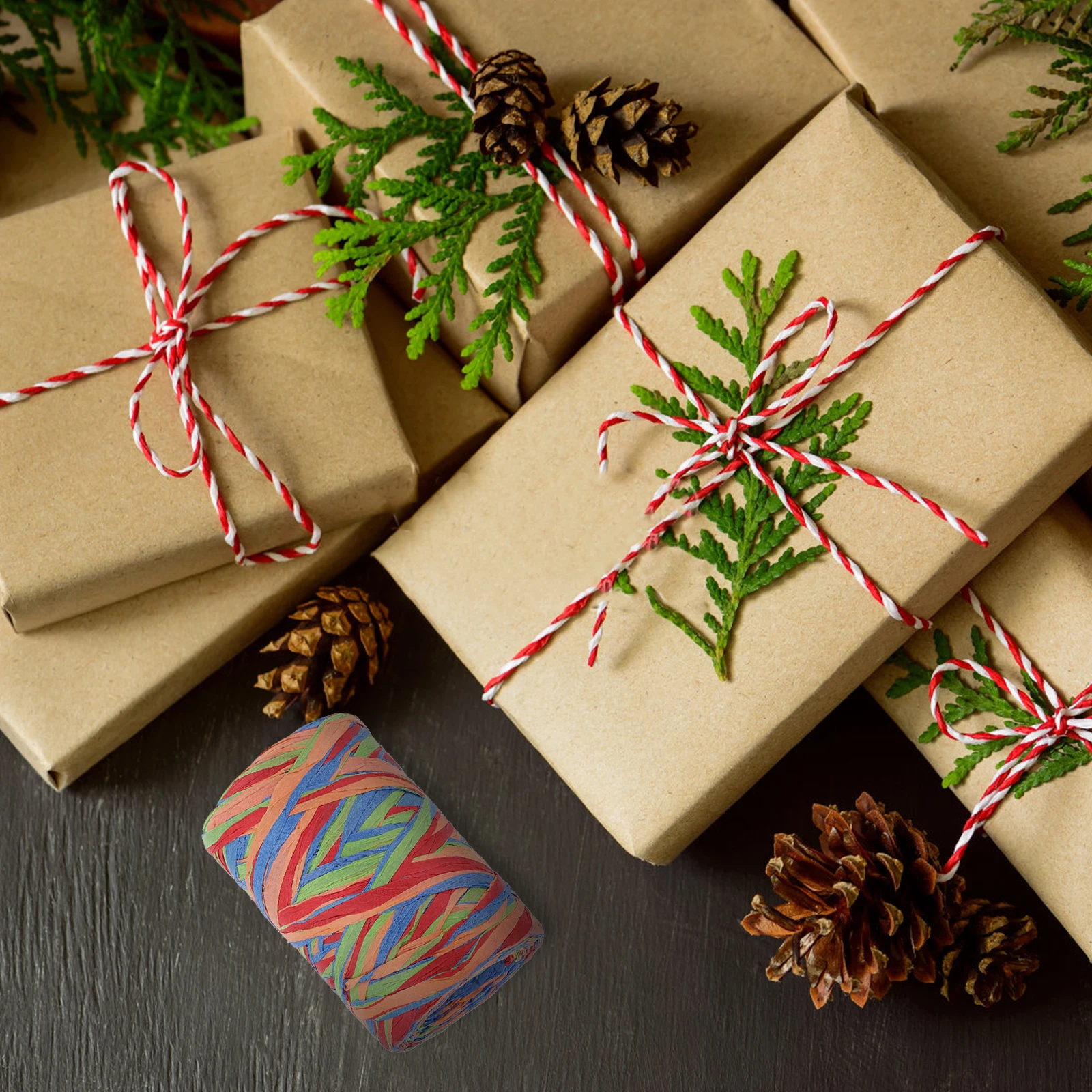 

Colorful Raffia Rope 4 Colors 80m Raffia Paper Rope Roll Gift Wrapping Christmas Decor Craft Supplies Packaging