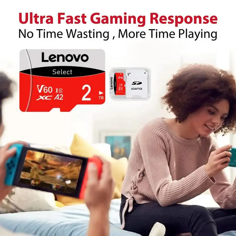 Cartão de Memória de Alta Velocidade Lenovo, Cartão Mini SD com Adaptador, Steam Deck, Micro TF, SD, 1TB, 2TB, 512GB, 256GB, 128GB