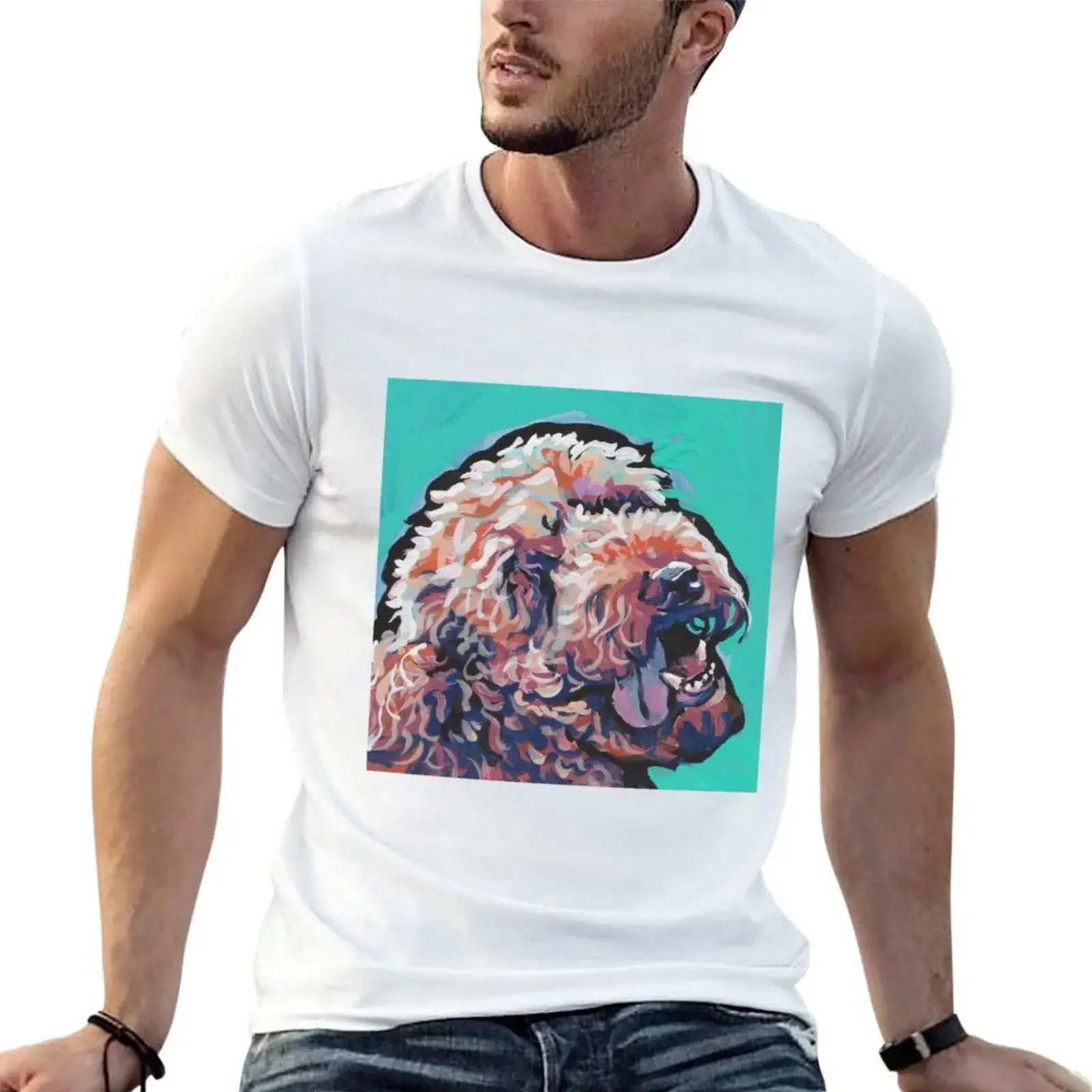 Poodle Labradoodle Golden Doodle Dog Bright colorful pop dog art T-Shirt cotton graphic tees customs funny t shirts men