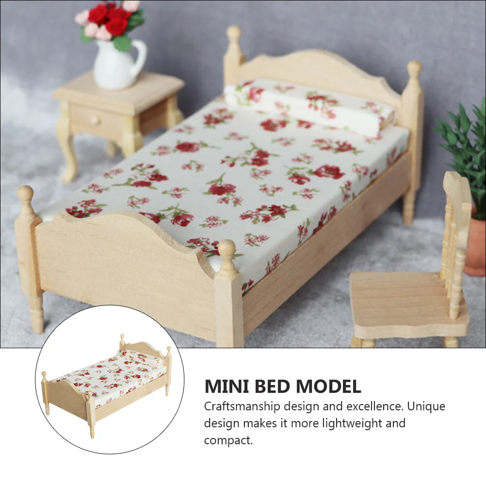 Models Dollhouse Blank Single Bed with Mattress Mini Furniture Ornament Accessory White Miniature Scene