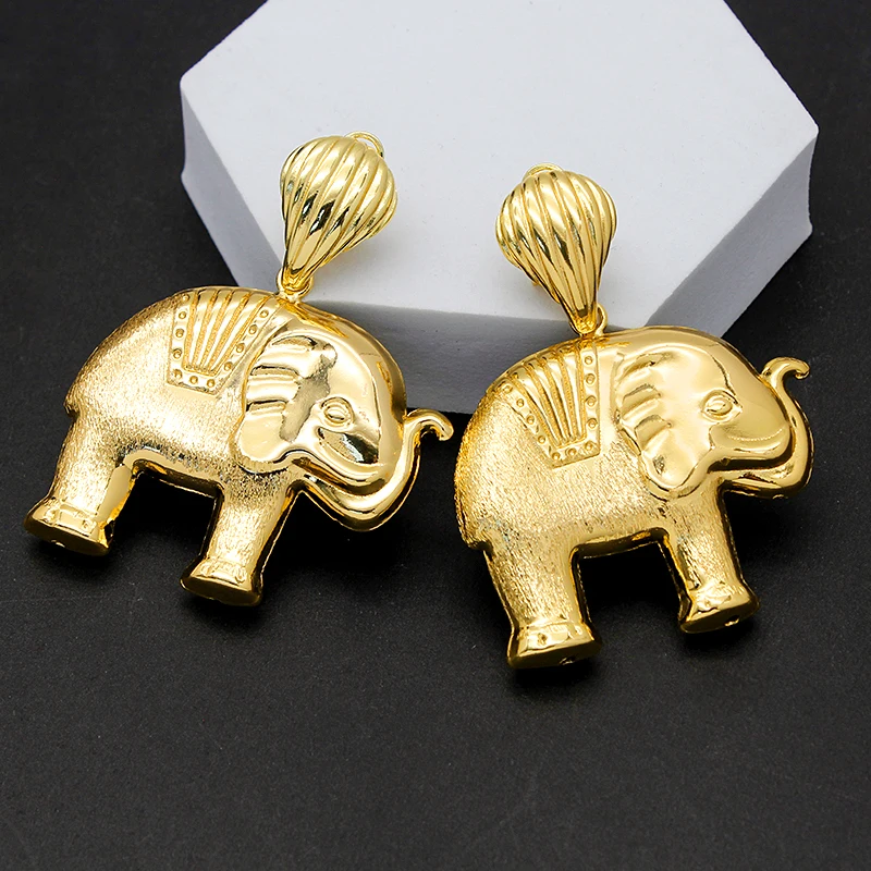 African Animal Elephant Earrings For Women Girls Gold Plated Copper Drop Earring Fashion Jewelry Party Wedding Gift