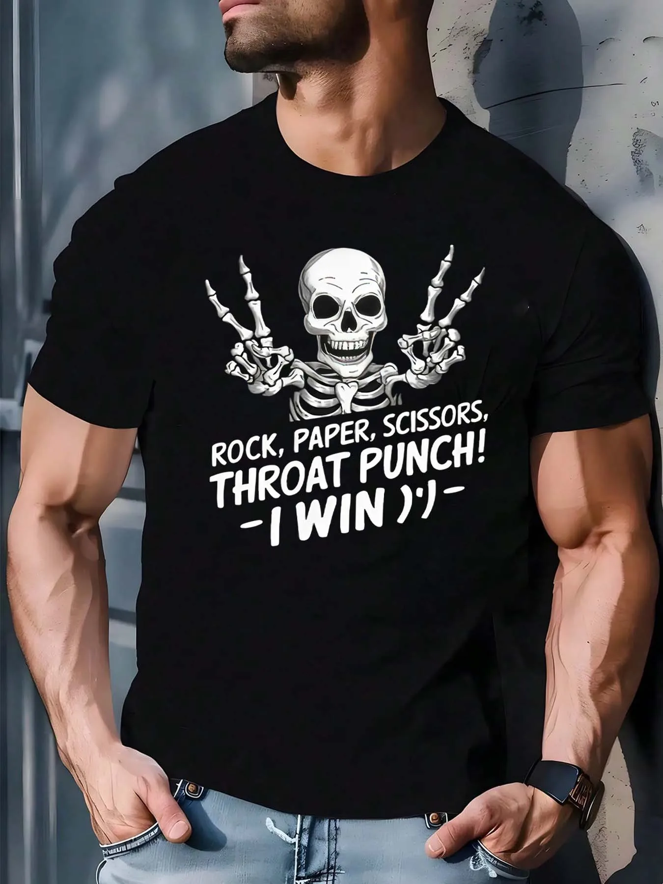 تي شيرت رجالي بأكمام قصيرة من القطن 100% مع مقص ورق صخري على شكل جمجمة مضحكة ومقص IWinPrintDesignCasualStyleforHomeOutdoorParty #2