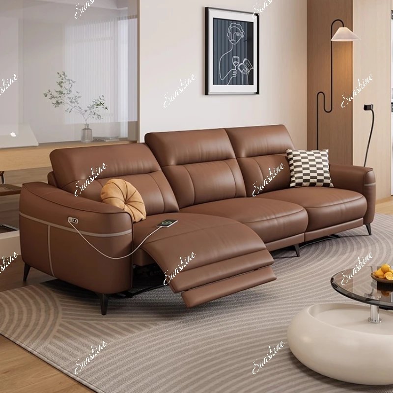 Function, three-person home theater, minimalist Italian light luxury zero wall leather sofa
