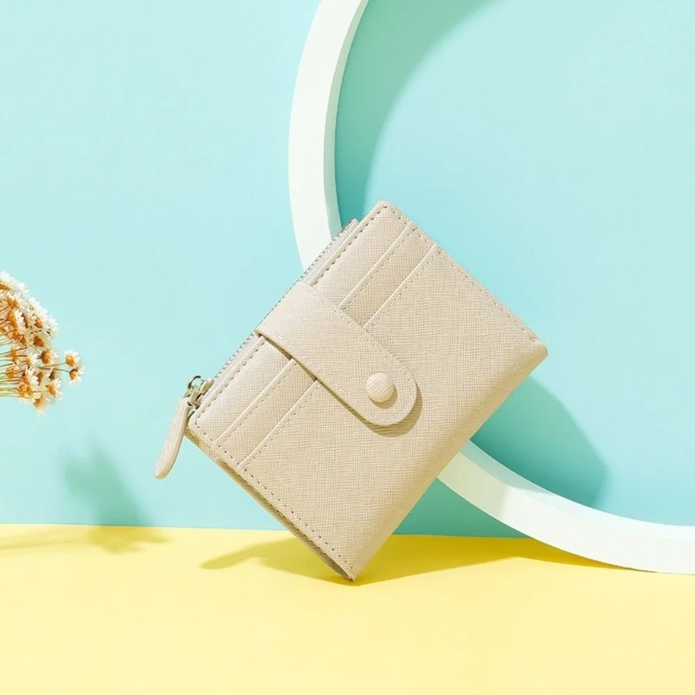 محفظة قصيرة بسيطة من جلد البولي يوريثان بسحاب قابلة للطي ومحفظة متعددة البطاقات ذات سعة كبيرة وحامل بطاقات نسائية يوميًا