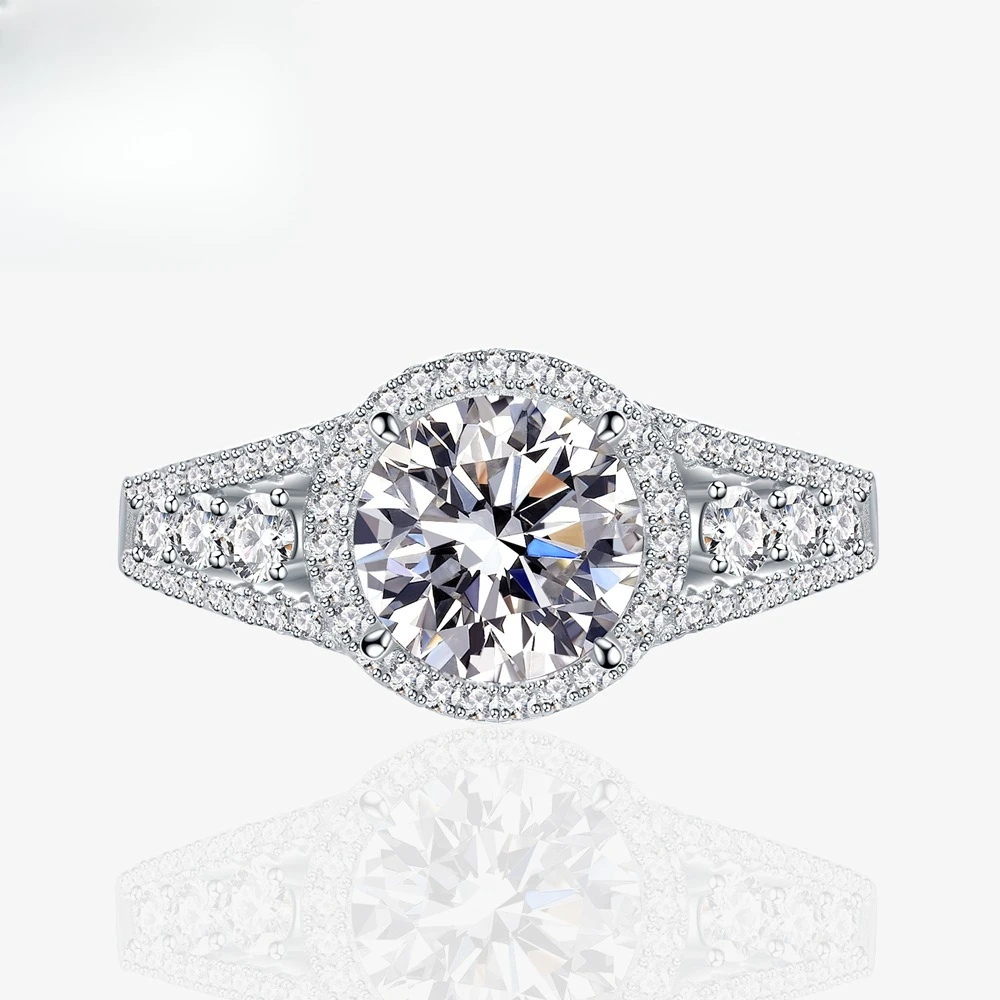 

S925 sterling silver ring round 8mm zircon full set engagement and proposal ring jewelry for women