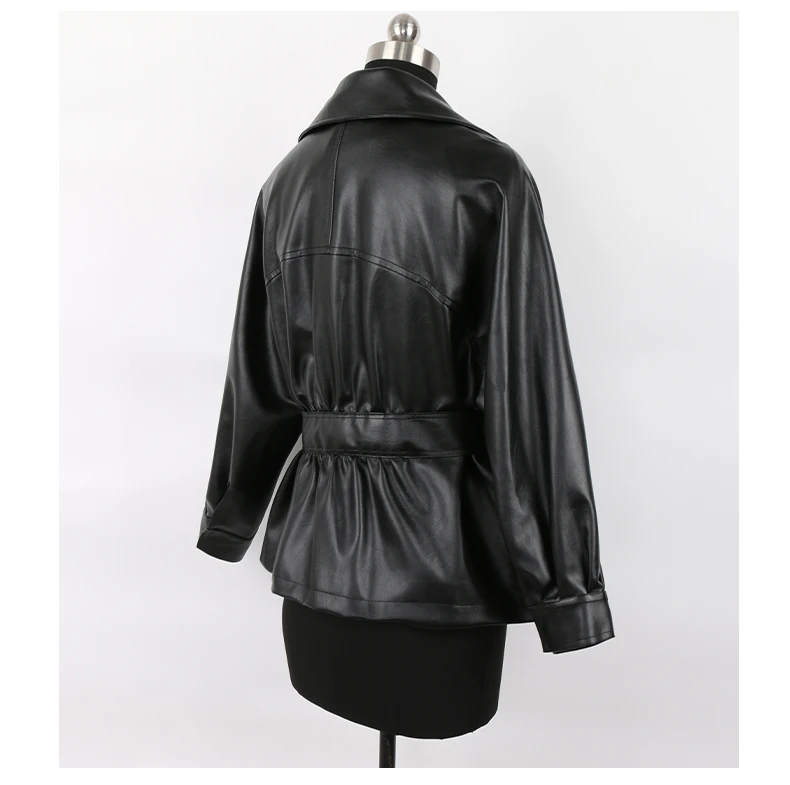 Mauroicardi Spring Short Fitted Brown Soft Lightweight Pu Leather Jacket Women Raglan Sleeve Sashes Black Fall Clothes 2025