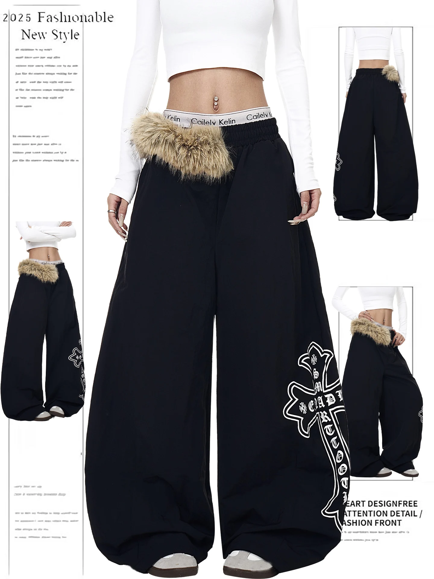 

Ретро-брюки в американском стиле с широкими штанинами на флисовой подкладке, женские повседневные брюки, осенне-зимние модные брендовые брюки-кюлоты