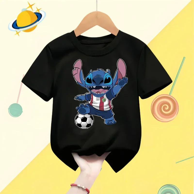 2024 Disney Stitch Kids T-shirt Lively sports boys girls round neck short sleeve street fashion casual shirt Kawaii clothing top