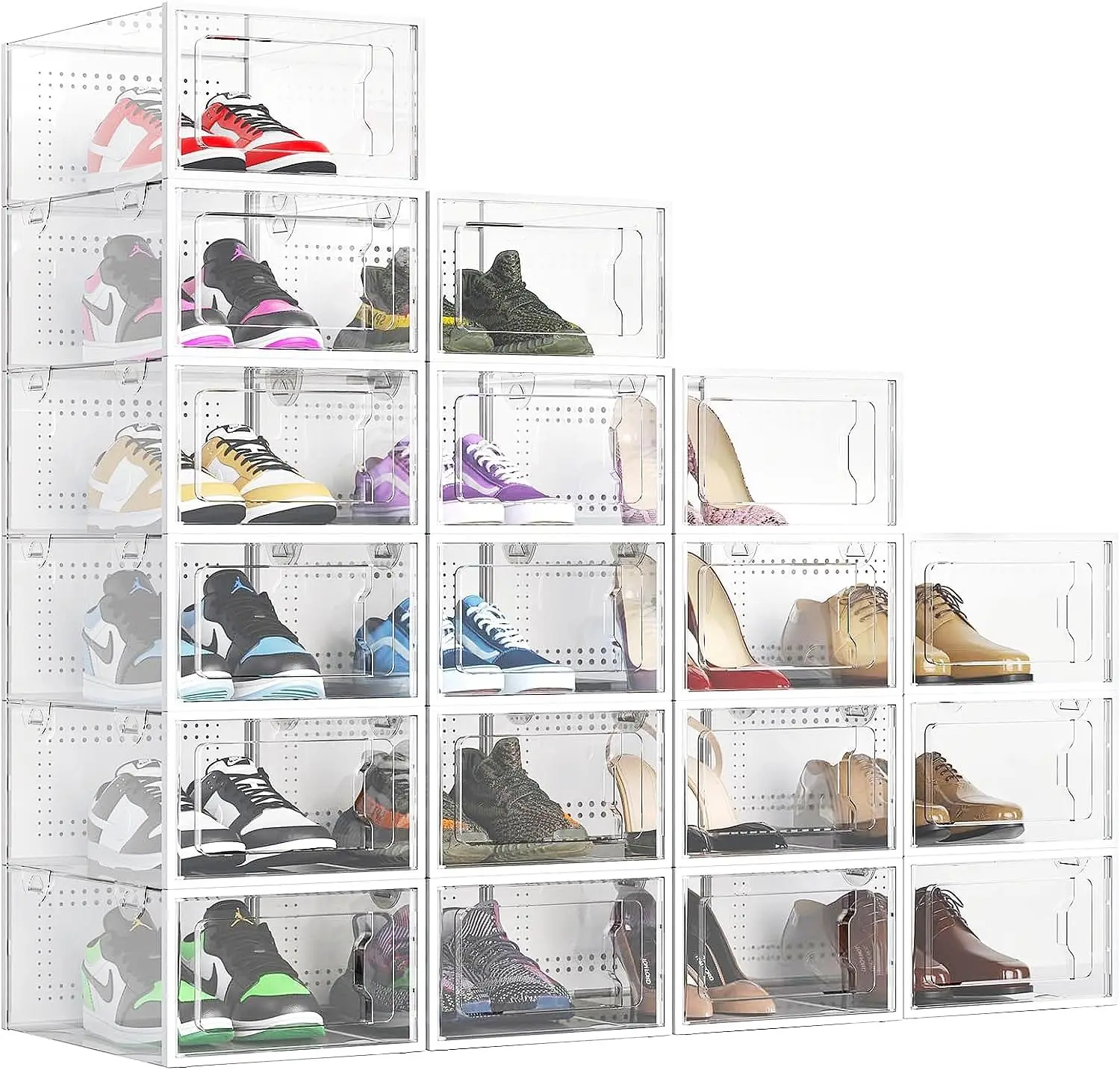 

Clear Plastic Stackable Shoe Boxes 18-Pack Organizer Storage Foldable Rack Containers Display Case