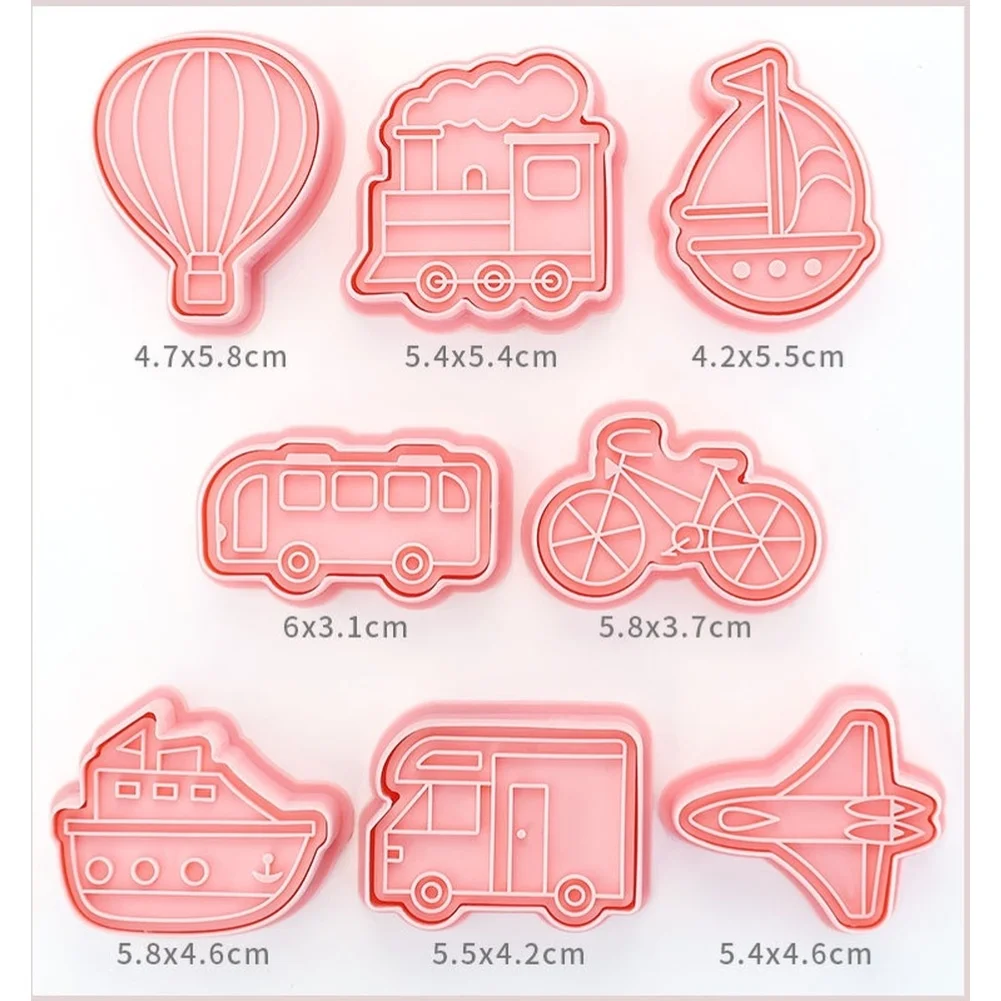 Baking Tool Set of 8 Transportation-Shaped Cookie Cutters Including Train Ship Airplane for Themed Cookie Making