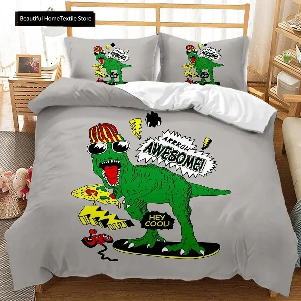 

Cartoon Dinosaur Playing Baseball Never Give Up Comfortable Duvet Cover Pillowcase Bedding Set Children Bedroom Home Textile