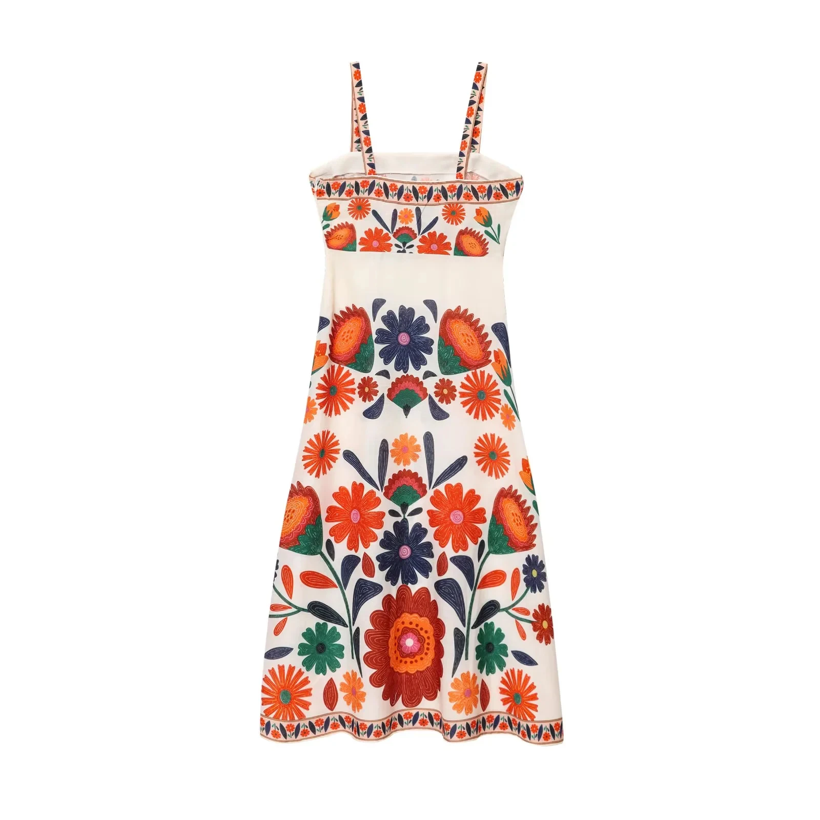 

Beach Vaion Sle Высокая талия трапециевидной формы с длинными бретелями Dr из смешанного хлопка и льна с принтом Casual Ci Walk Dr для женщин